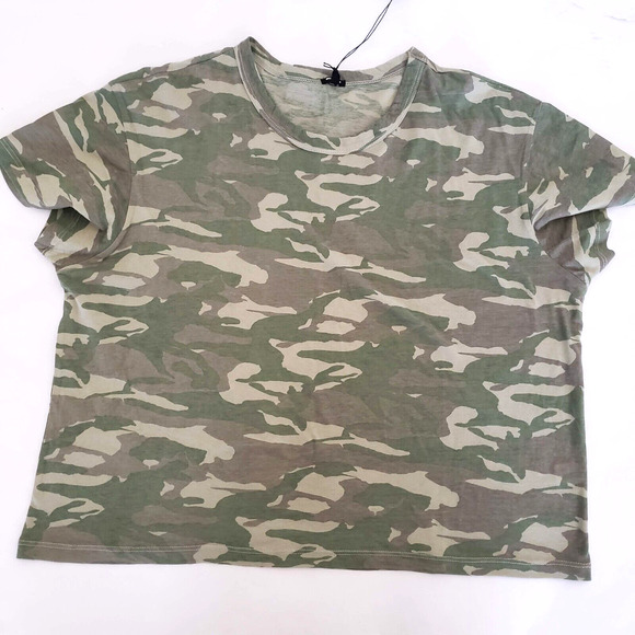 NEW!! Monrow SIZE L Green Camo Crew Neck Cute Cropped Boxy Fit T-Shirt Womens - Picture 9 of 12